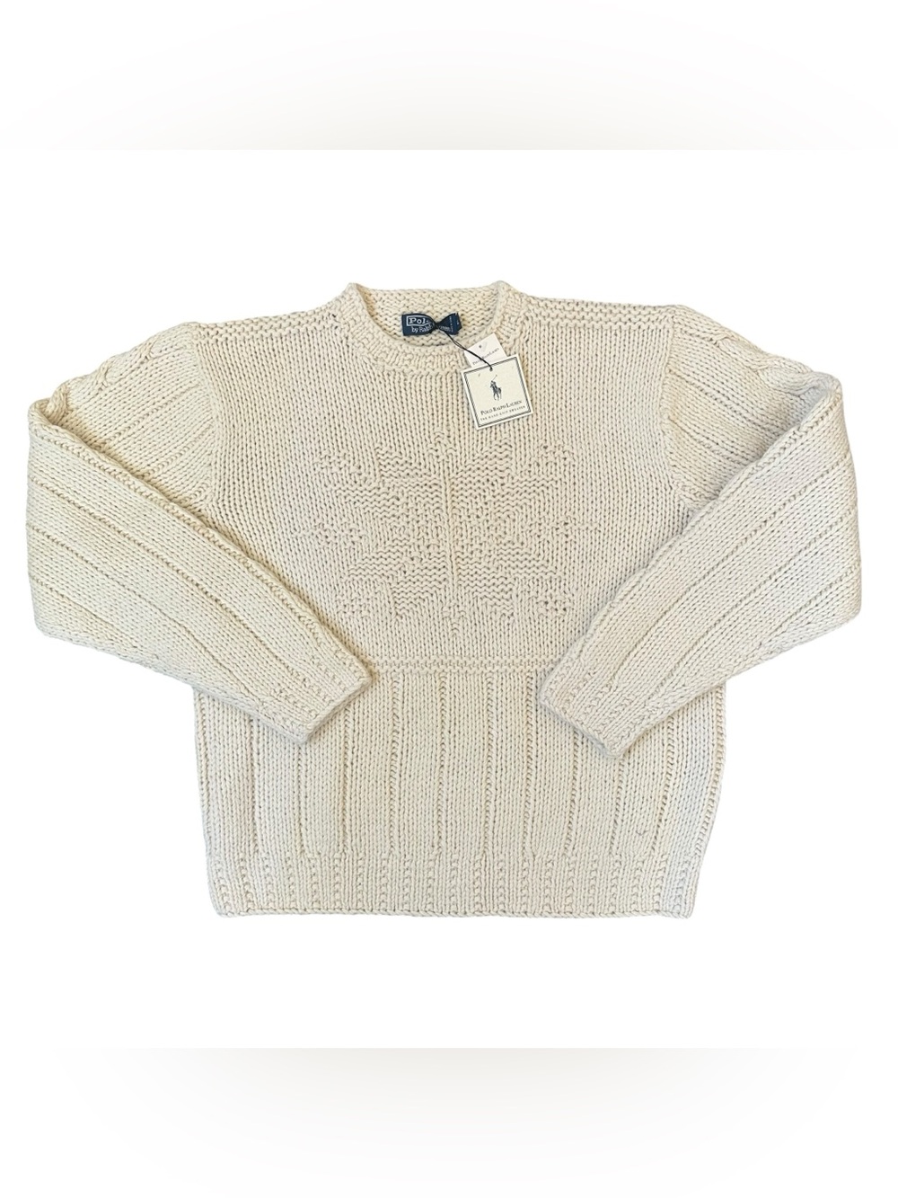 NWT Vintage Men’s Polo Ralph Lauren Hand Knit Wool Snowflake Fisherman Sweater L